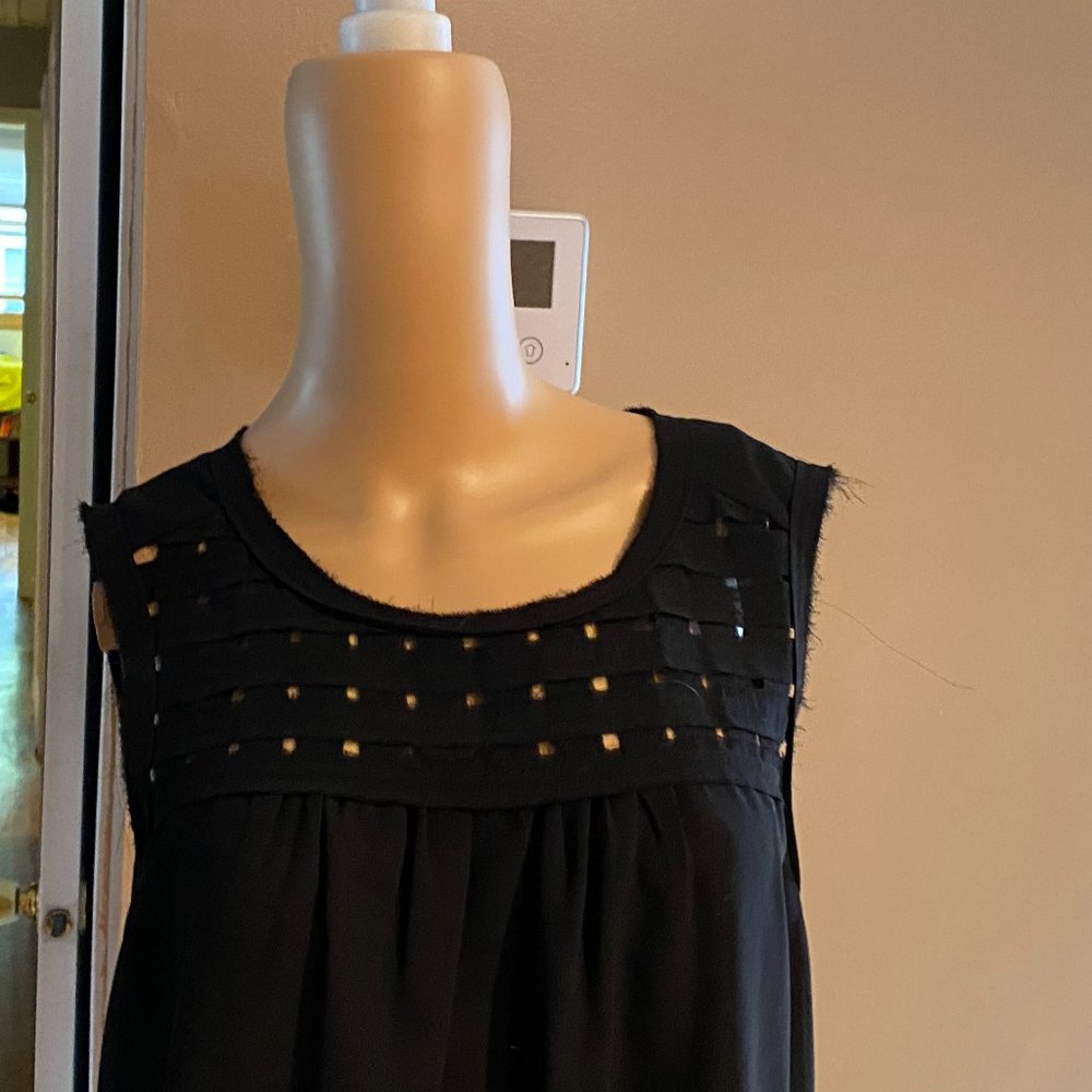 Black Frayed Sleeveless Blouse W/Cut Out Size M